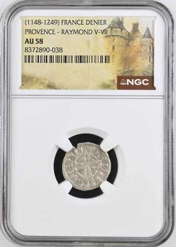 レイモンド5世 フランス プロヴァンス NGC AU 58 シルバー デニール テンプル騎士団 十字軍