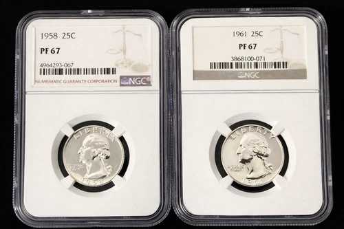 1958年および1961年 プルーフ ワシントン クォーター NGC PF67 2枚組 シルバーコインセット | 0217