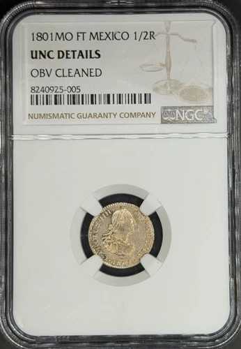 1801-Mo FT スペイン植民地 1/2 レアル メキシコ NGC UNC *米国法定通貨*