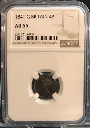 1841 年 ヴィクトリア 4 ペンス イギリス - NGC AU55 - 非常に魅力的な色調! 61,105円