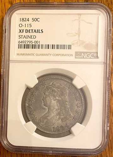 1824年 50セント キャップドバスト シルバー ハーフドル NGC XF コイン、O-115