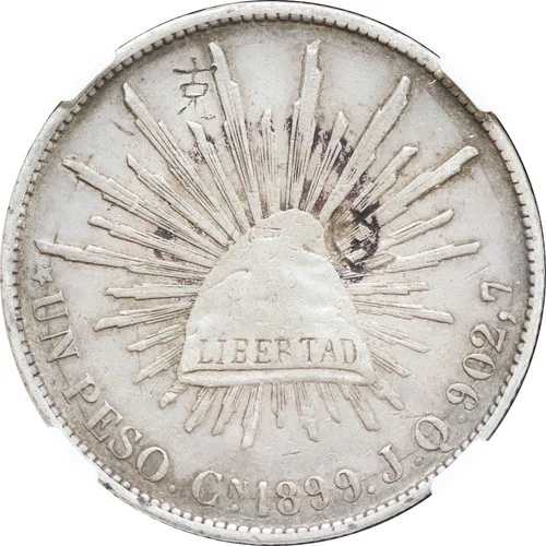 メキシコ 1 ペソ Cn 1899 J.Q.クリアカン、NGC XF の詳細、チョップマーク。 KM#409
