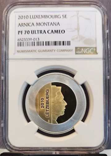 2010年 ルクセンブルク シルバー 5ユーロ アルニカ モンタナ NGC PF 70 ウルトラカメオ レア POP 1