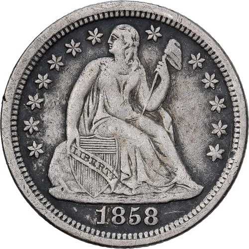[#1509137] アメリカ合衆国、10セント硬貨、自由の女神像、1858年、ニューオーリンズ、銀貨、EF(40 59,400円