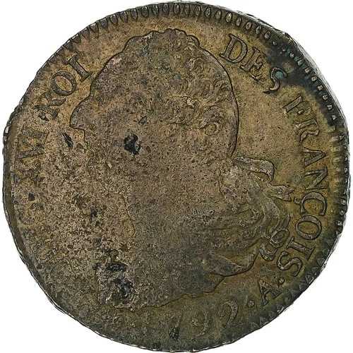 [#1273884] フランス、ルイ16世、2ソル、1792年 / AN 4、パリ、銅、EF(40-45)、ガド