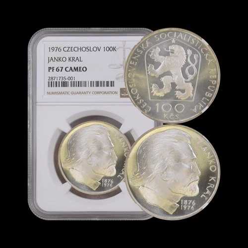 チェコスロバキア。 1976、100 コルン、シルバー - NGC PF67 - トップ ポップ ?? Janko Kral