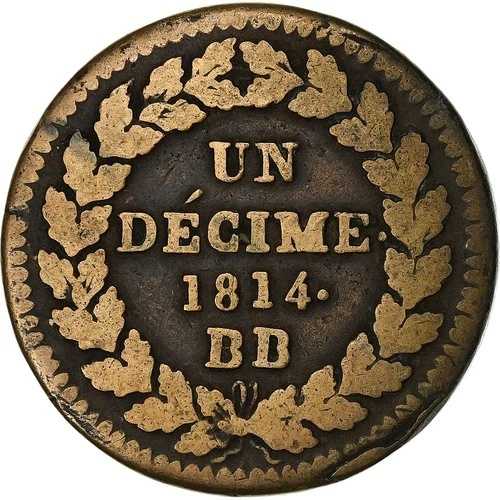 [#1306518] フランス、ルイ 18 世、デシム、1814 年、ストラスブール、ブロンズ、VF、ガドゥリー:19