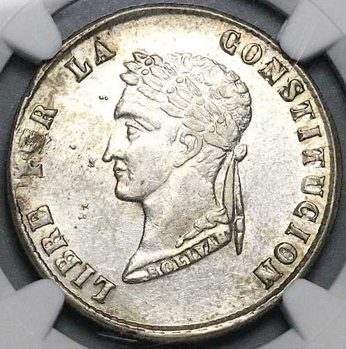 1855 NGC MS 62 ボリビア 4ソル ポトシ アルパカ パームツリー 銀貨 (23060201C)