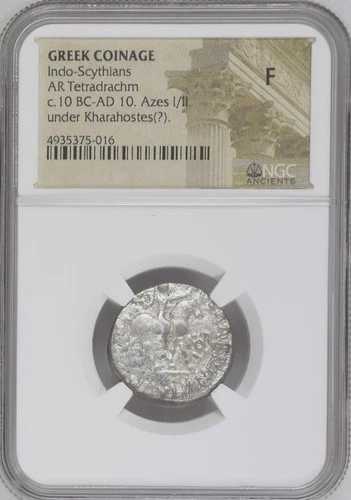 ギリシャ銀テトラドラクマ 10BC-10AD インド・スキタイ アゼス・カラホステス NGC 鑑定済み 68,970円