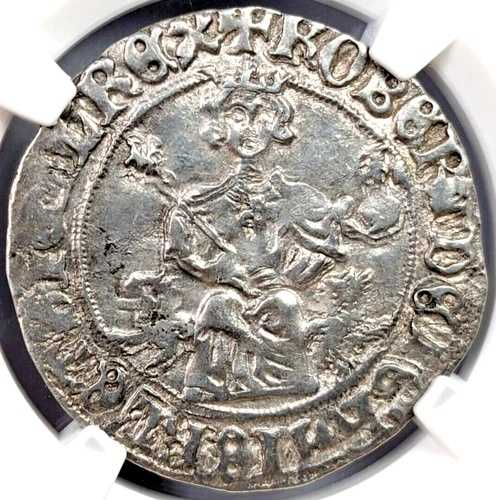 ロベール・ダンジュー イタリア ナポリ 西暦1309-1343年 銀 ジリアート NGC AU55 イタリア諸州