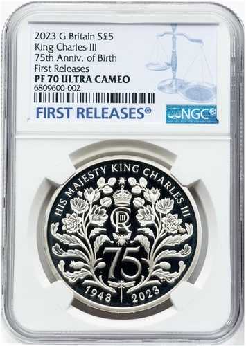 トップポップ！イギリス、5ポンド、チャールズ3世75歳誕生日、2023年、NGC PF 70 UC