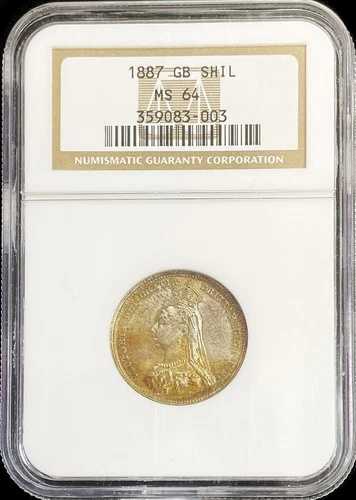 1887年 銀貨 イギリス 1シリング ヴィクトリア女王 ジュビリー ヘッドコイン NGC MS 64