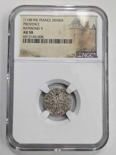レイモンド5世 フランス プロヴァンス NGC AU 58 シルバー デニール テンプル騎士団 十字軍