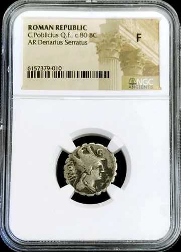 紀元前 80 年 シルバー ローマ共和国 C. ポブリシウス ヘラクレス デナリウス セラトゥス NGC ファイン
