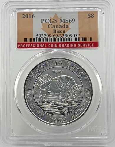 2016年カナダ$8 MS69 バイソン NGC .999 シルバー 1.25オンス