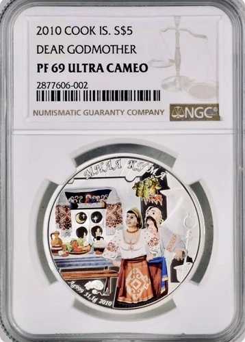 2010 DEAR GODMOTHER クック諸島 $5 NGC PF69 ウルトラカメオ 500 枚のみの鋳造!