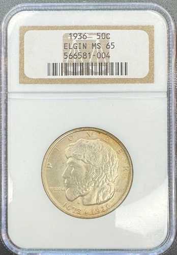 1936年 50セント エルジン記念銀貨 ハーフドル MS 65 NGC認定 68,970円