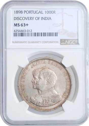 ポルトガル 1000 reis 1898、NGC MS63+、「インド発見400周年」