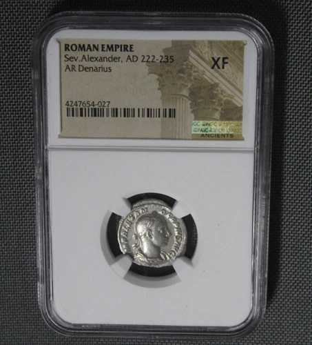 セウェルス・アレクサンダー NGC XF 222 西暦 古代ローマ銀貨 ソル・サン 希少 デナリウス