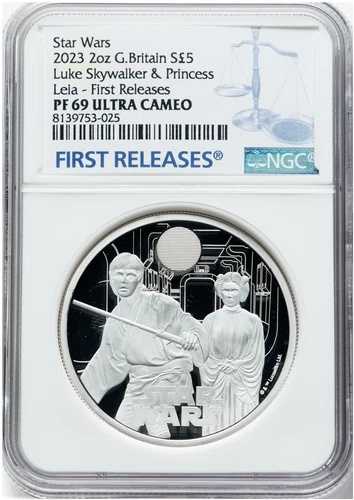 イギリス 2023年 スター・ウォーズ ルーク・スカイウォーカー＆レイア姫 5ポンド銀貨 NGC PF69
