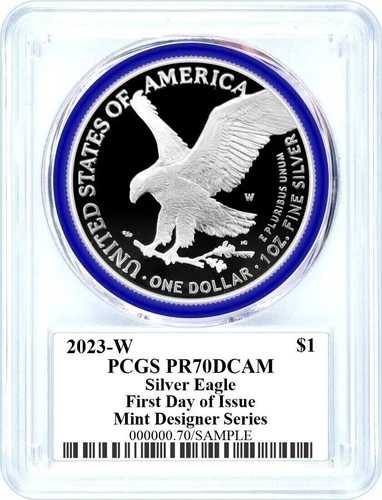 2023 W プルーフ シルバー イーグル - PCGS PR70-FDOI-ミント デザイナー - ダムストラ - ポップ 限定 50 枚!!!