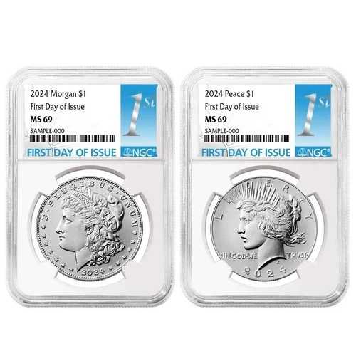 2024年 1ドル モルガン＆ピース銀貨 2枚セット NGC MS69 FDIファーストラベル