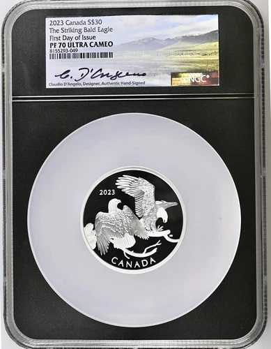 2023年カナダドル 30ドル「印象的な白頭鷲」NGC PR70UCAM | クラウディオ・ダンジェロのサイン入り