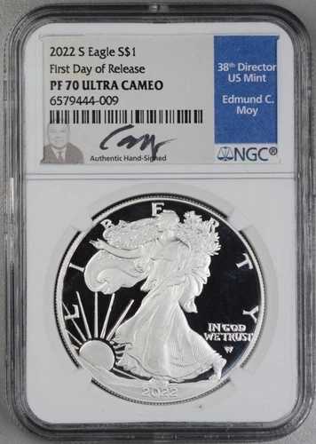 2022 S プルーフ シルバー イーグル NGC PF 70 ウルトラ カメオ 発売初日 Moy サイン入り!