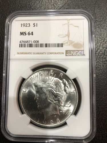 1923 年フィラデルフィア鋳造ピース ダラー NGC MS64、このグレードは