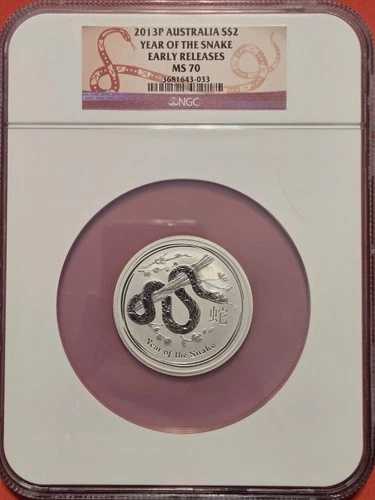 オーストラリア 2013-P 銀貨 2ドル銀貨 NGC MS70 蛇年 宝石 早期リリース