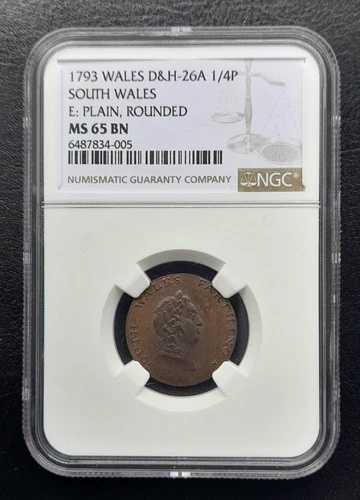 1793年 イギリス コンダー NGC MS65 (D&H-26A) サウスウェールズ ファージング 1/4ペンス