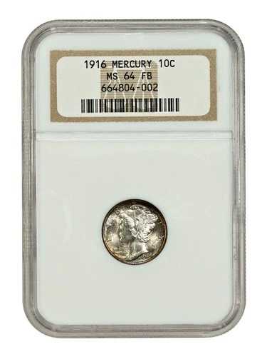 1916 10C マーキュリー NGC MS64FB - マーキュリーダイム - 発行初年度