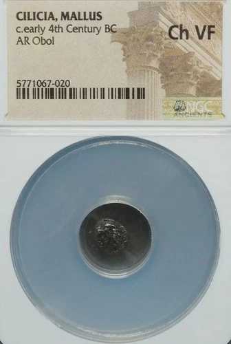 キリキア・マルス。白鳥の銀製オボル、紀元前400年初頭。NGC Ch VF