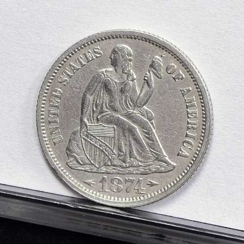 1874年 リバティ・シーテッド・ダイム - AUディテール、クリーニング済み (#58469-L)