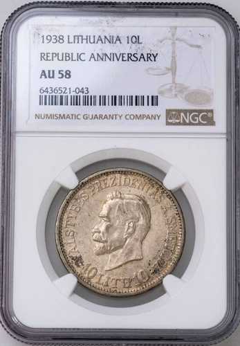 リトアニア共和国建国20周年記念 1938年 銀貨 10枚 リトアニア NGC AU58 KM-84｜WORLD RESOURCE【QUEEN店】