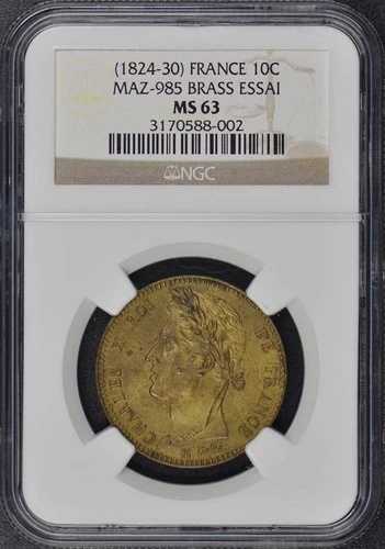 1824-30 ESSAI フランス 10C Maz-985 NGC MS63 真鍮 80,465円