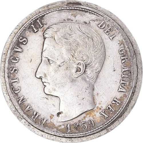 [#343587] コイン、イタリア、ナポリ王国、フランチェスコ2世、20グラナ、1859年、ナポリ、