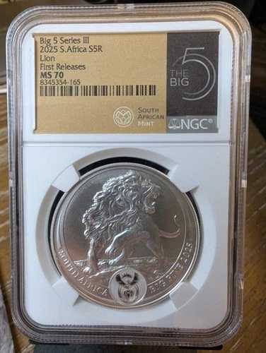 2025年 南アフリカ ビッグ5 III ライオン 1オンス シルバーコイン NGC MS 70 FDI All Paperwork Inc