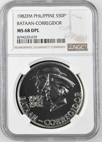 1982FM フィリピン S50P ピソ シルバー バターン コレヒドール記念 NGC MS 68DPL