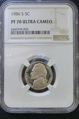 1986-S ジェファーソン ニッケル PF70 ウルトラカメオ NGC 81,070円