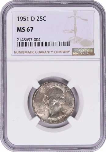 1951-D ワシントン銀貨 25セント MS67 NGC