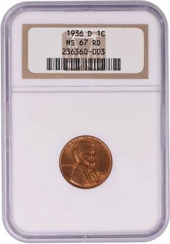 1936-D リンカーン セント MS67RD NGC