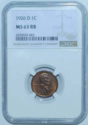 1926 D NGC MS63RB 赤と茶色のリンカーン小麦セント