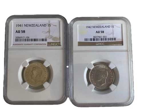 1941年および1942年ニュージーランド1シリング硬貨 | NGC | AU 58 | 1シリング | KM 9 62,920円