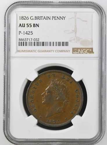 1826年 裏面B - ジョージ4世 ペニー - 細線ペック 1425....NGC AU55 BN