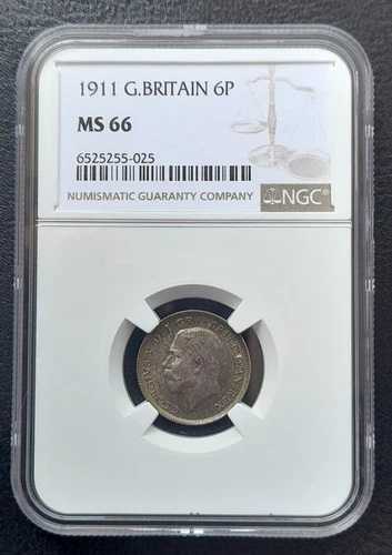 1911年 イギリス 6ペンス 6ペンス (ジョージ5世): NGC MS 66