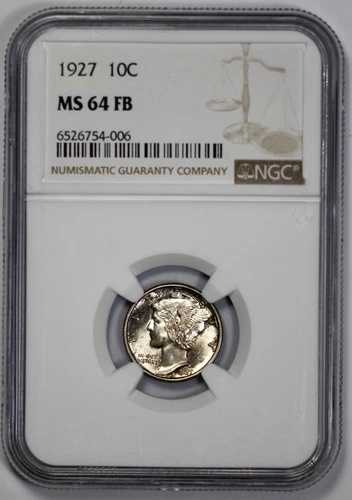 1927年 マーキュリー 10セント銀貨 NGC MS 64 FB フルバンド