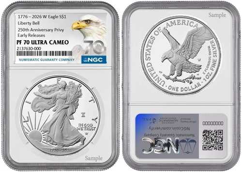 2026年以前のWシルバーイーグルS$1リバティベルプリヴィNGC PF 70 UCアーリーリリース#936
