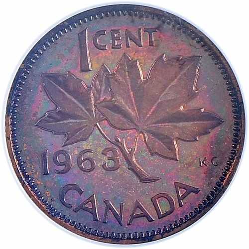 1963年 カナダ 1C NGC PL65RB モンスタープルーフ風レインボーカラートーンコイン 81,070円
