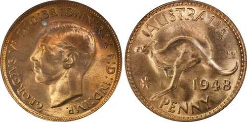 1948年 M ペニー 1ペンス オーストラリア MS64RD PCGS GEM UNC #1503